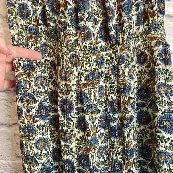 dip spaghetti strap dress blue/beige floral elastic at top and waist size M - Picture 3 of 7